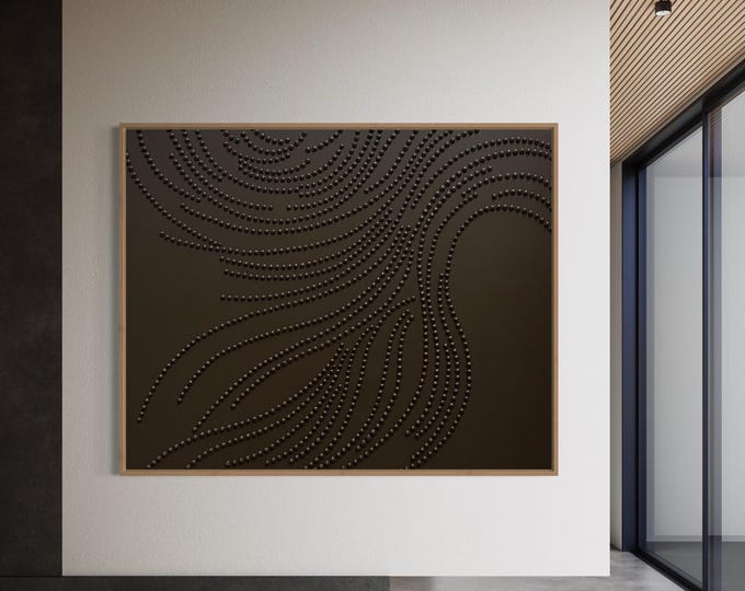 Extra Large Brown 3D Dots Painting: Abstract Textured Wall Art