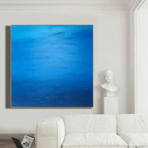 Oversize Blue Abstract Seascape Painting: Textured Ocean Canvas Art