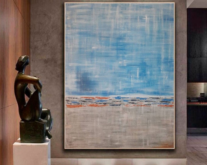 Extra Large Abstract Seascape Painting: Blue Grey Modern Canvas Art
