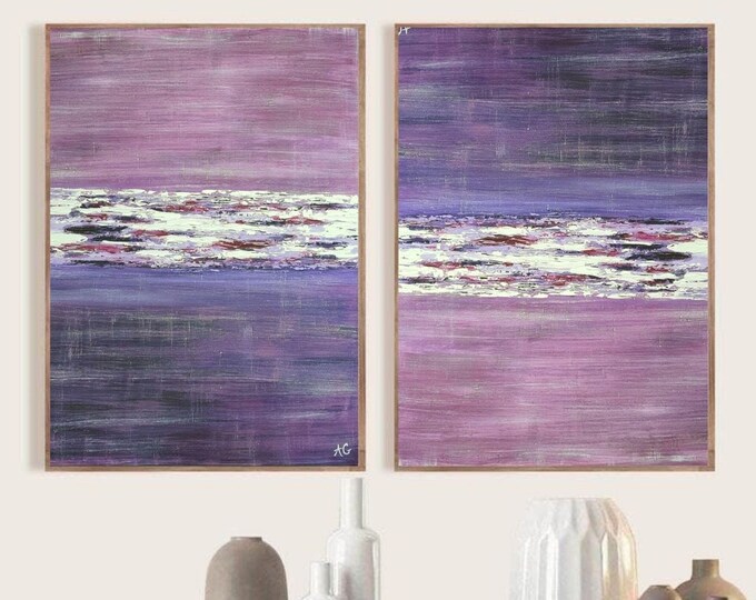 Oversized Abstract Painting Set: Modern Pink & Purple Canvas Art