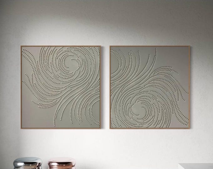 Abstract 3D Plaster Painting Set: Extra Large Off-White Texture Wall Art