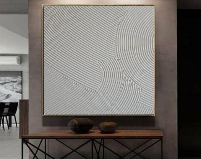 Large Textured White Wall Art 3D Abstract Painting Modern Handmade Canvas Neutral Home Decor
