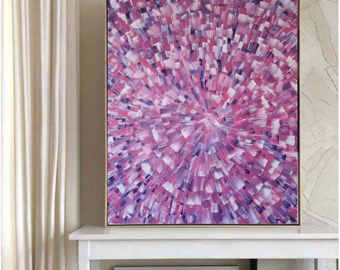 Large Abstract Painting: Pink Purple Acrylic Canvas Wall Art
