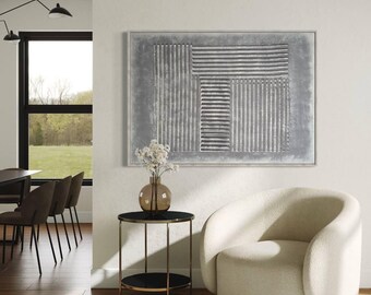 Große strukturierte Wand Kunst abstrakte Malerei Beige & Grau übergroße Gips Leinwand 3D Kunst