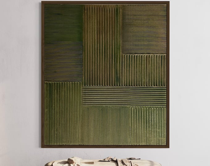 Green Textured Abstract Canvas Painting, Modern Organic Wall Art