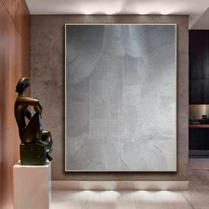 Large Painting, Oversize Texture Silver Metallic Abstract Wall Art, Extra Large Modern Canvas Original Painting, Contemporary Loft Style Art