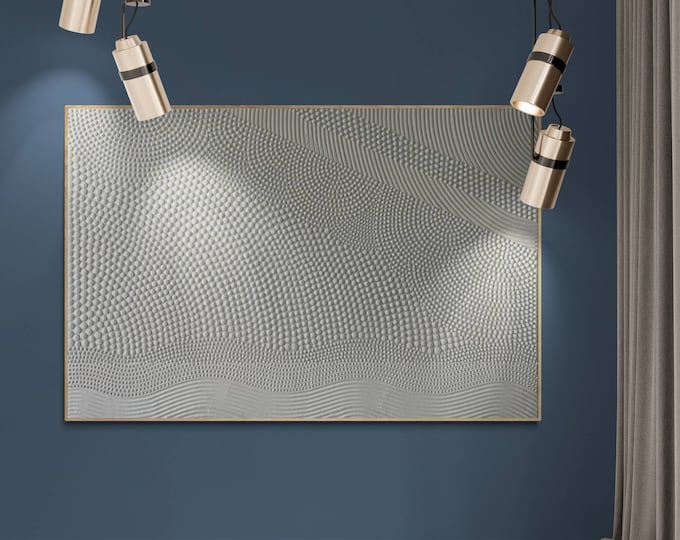 Textured White Abstract Canvas Art: 3D Point & Line Painting