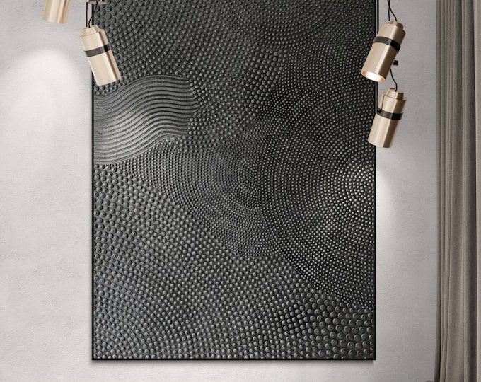 72"×53" Dark Silver Rich Texture Vintag Effect Extra Large Original 3d Wall Art Canvas Oversize Abstract Plaster Painting Silver Wall Art