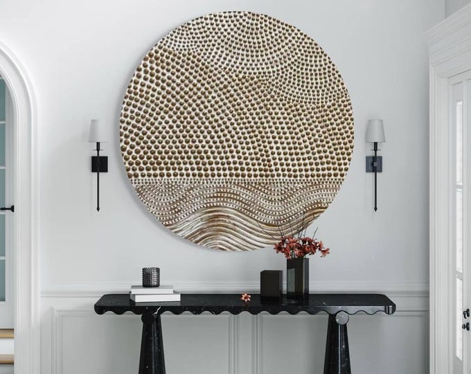 Large White Bronze Textured Wall Art Circular Abstract 3d Painting - Modern Handmade Canvas