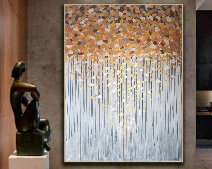 Large Abstract Texture Painting: Gold, Silver, Copper, Bronze Canvas Art
