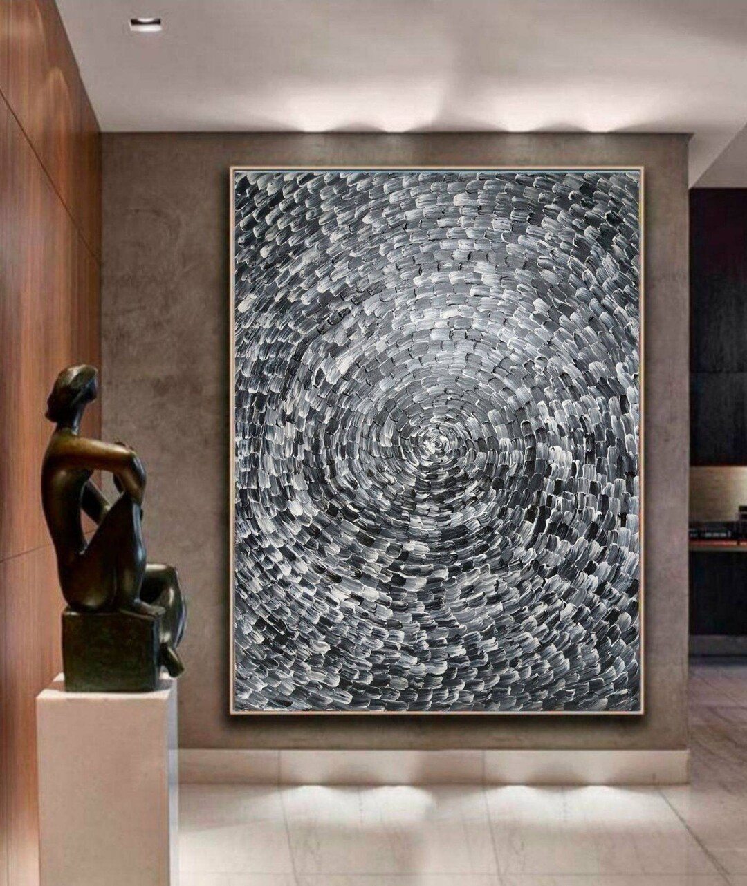 Extra Large Black and White Abstract Acrylic Painting: Modern Canvas ...
