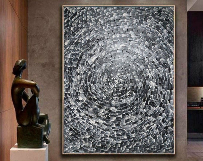Extra Large Black and White Abstract Acrylic Painting: Modern Canvas Wall Art