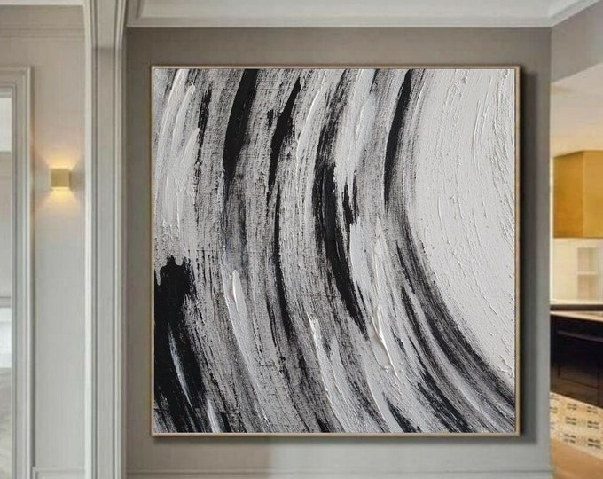 Large Black and White Abstract Painting: Modern Canvas Wall Art