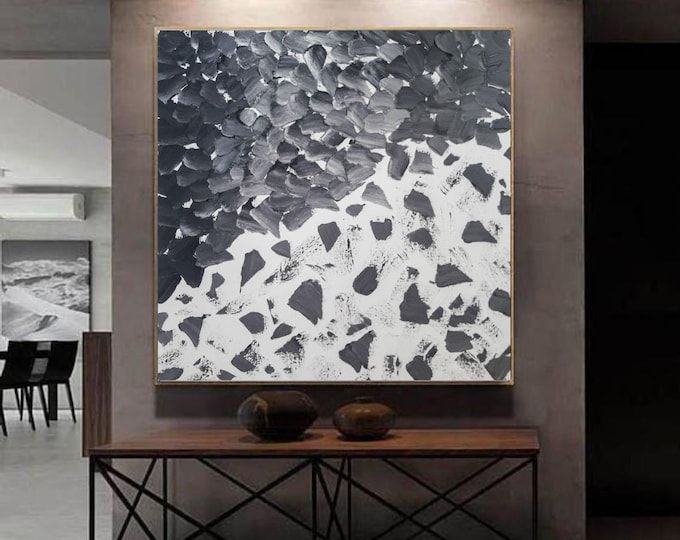 Large Abstract Texture Painting: Modern Gray Stone Canvas Wall Art