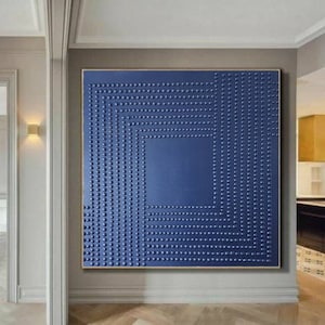 Blue metallic 3D Point Painting Oversize Wall Art Rich Texture,  Monochrome Abstract Wall Art, Extra Large Modern Original Canvas Wall Decor