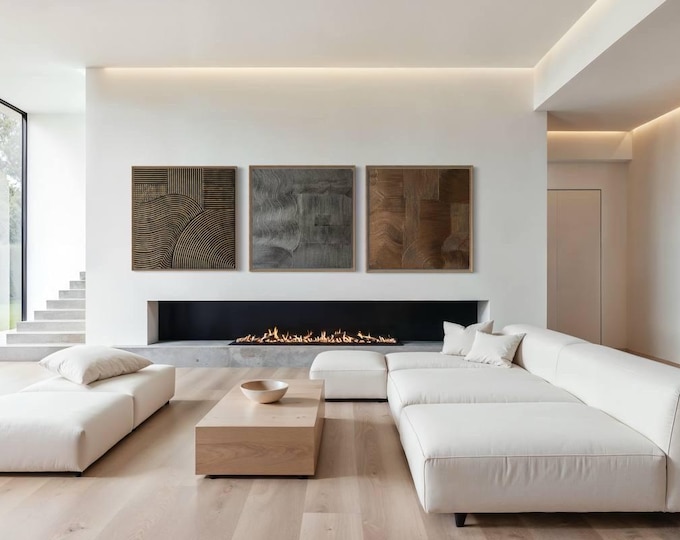 Oversized Abstract Painting Set: Silver, Gold & Bronze Textured Wall Art