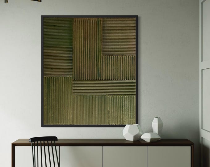 Green Textured Abstract Canvas Painting, Modern Organic Wall Art