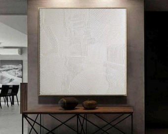 Large White Textured Abstract Wall Art, Minimalist 3D Painting, Modern Neutral Canvas, Contemporary Interior Decor