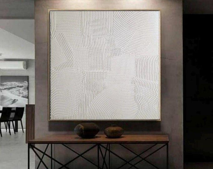 Large White Textured Abstract Wall Art, Minimalist 3D Painting, Modern Neutral Canvas, Contemporary Interior Decor