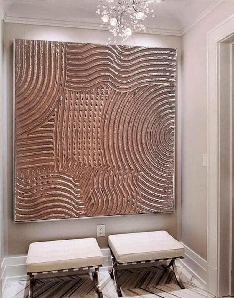 Large Painting Bronze Vintage Texture Oversize Abstract Wall Etsy