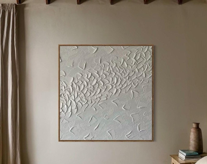 Extra Large White Textured Wall Art Oversized 3d Painting Abstract Plaster Canvas Handmade Neutral Home Decor