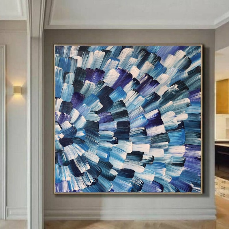 Large Blue Abstract Painting: Modern Colorful Canvas Wall Art - Etsy