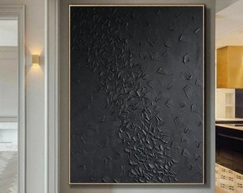 Black Extra Large Original Rich Texture Art Canvas, Abstract Painting, Modern Art Loft style,Contemporary Black Wall Art Office Urban Style