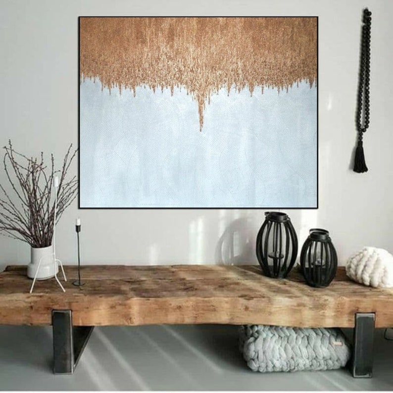 Large Painting White&silver Abstract Gold Glitter Wall Art Etsy