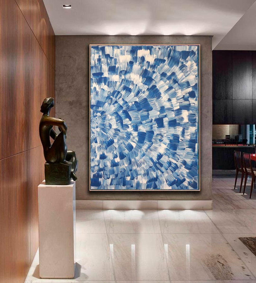Extra Large Blue White Abstract Original Acrylic Art Canvas Large Blue