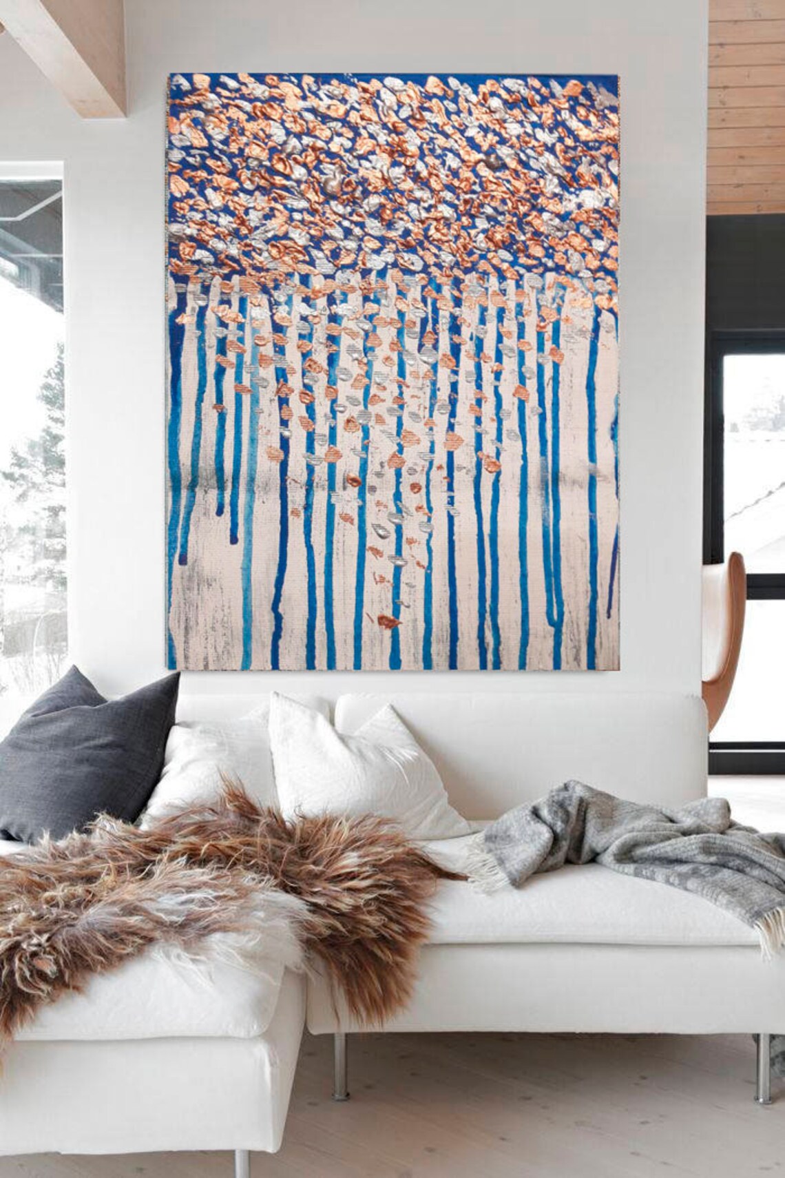 Large Shiny Painting Sparkly Abstract Living Room Wall Art Etsy