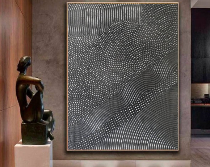 Large Silver Textured Wall Art 3D | Oversized Abstract Metallic Painting | Handmade Modern Minimal Wall Decor | Custom Size