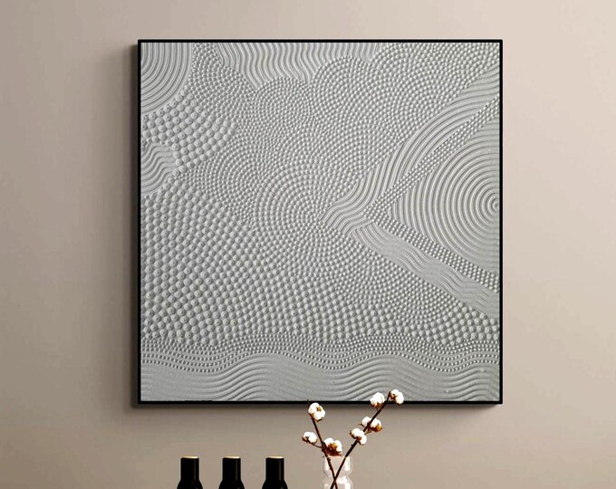 Oversized White Textured Wall Art Abstract 3D Painting Plaster Monochrome Neutral Canvas Home Decor