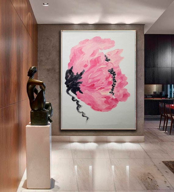 Pink Flower Abstract Handmade Modern Oversize Abstract Wall Art Textured Painting Extra Large Abstract Painting
