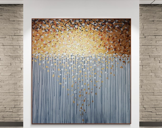 Extra Large Abstract Painting: Gold, Silver, Copper, Bronze Strokes