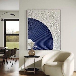Extra Large White & Blue 3d Textured Original Wall Art on Canvas, Modern 3d plaster lines Abstract Painting volumetric picture home decor