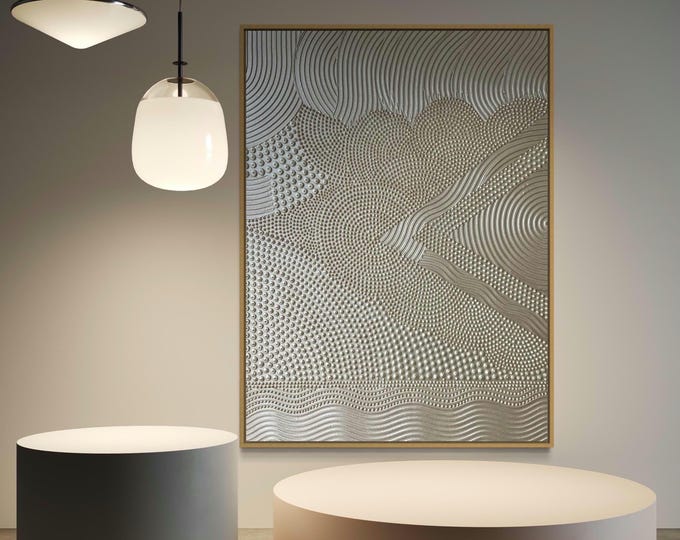 Extra Large Golden Wall Art Plaster Painting: 3D Dot Textured Canvas Handmade Decor