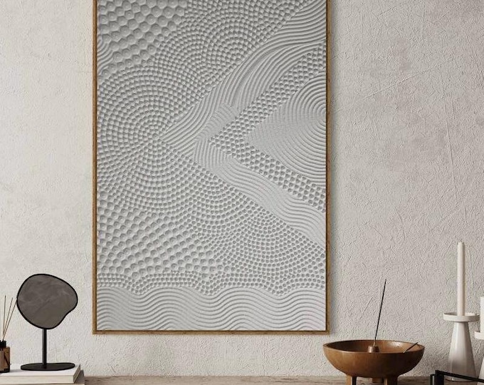 Extra Large Textured Wall Art Oversized White Abstract Painting Canvas Plaster 3D Dot Monochrome Neutral Home Decor