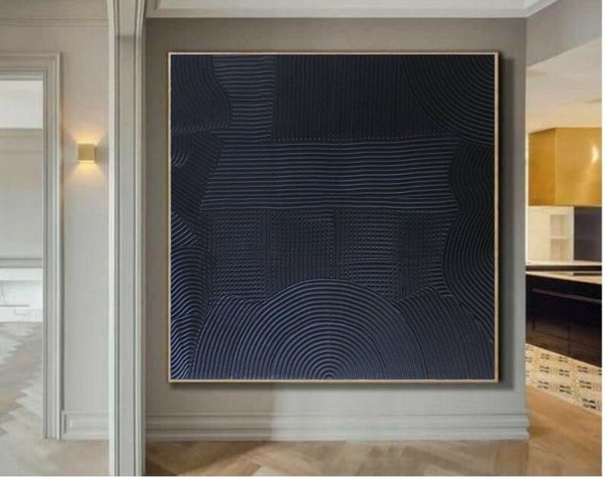 Large Black Texture Painting: Modern Abstract Canvas Wall Art