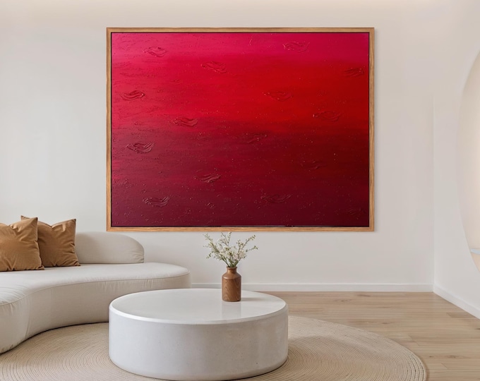 Oversized Abstract Red Painting: 3D Texture Modern Wall Art