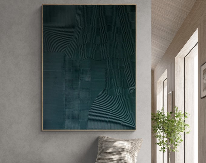 Extra Large Textured Abstract Wall Art: Emerald Green 3d Plaster Painting Handmade Canvas