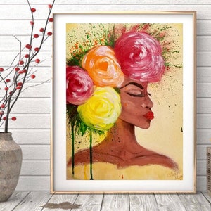 Black art, black art prints, african art, black woman art, african american art, red and black art print, black girl art, black art original