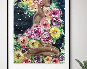 Black art, black art prints, african american art, black woman art, black girl art, african art, floral art, floral print, pink art, flowers