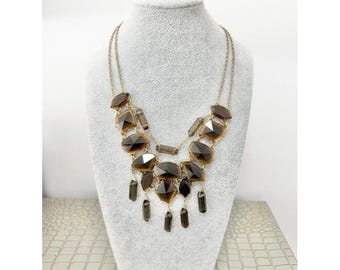 Vintage Y2K Banana Republic Necklace Brown Crystal And Acrylic Gold Statement