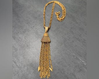 Vintage Gold Tone Double Chain Tassel Pendant Necklace - Women’s Fashion Jewelry