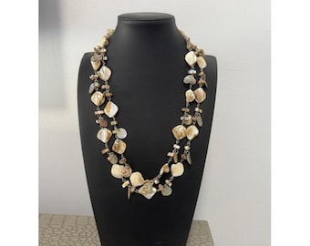 Mother Of Pearl And Shell Necklace Long Single Strand Bohemian Beach Costal Wear
