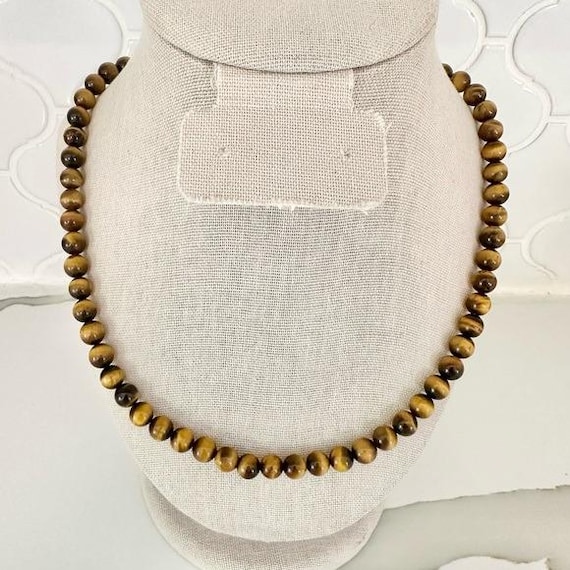 Vintage Brown Tiger Eye Stone Beaded Necklace