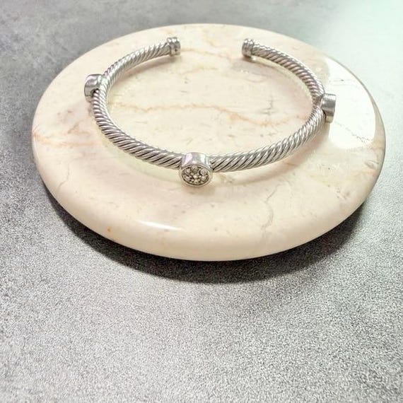 Twisted Sliver Tone Stacking Cable Cuff Bangle Br… - image 1