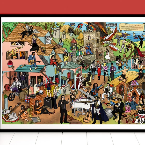 Spot the Pop and Rock Icons with This 'Where's Wally'-style Music History Wall Poster (With Free Guide!)