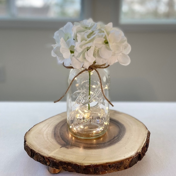 Fairy Light Mason Jar, Quart Mason Jar, Lighted Table Decor, Mason Jar With Flower, Rustic Decor, Home Decor, Table Centerpiece