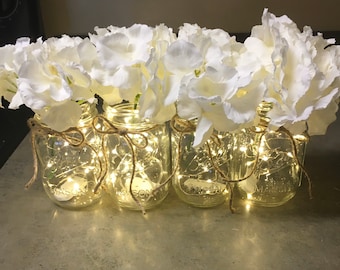 Mason Jar with Lights, Centerpiece For Dining Table, Lighted Mason Jar, Farmhouse Table Decor, Fairy Lights Mason Jar